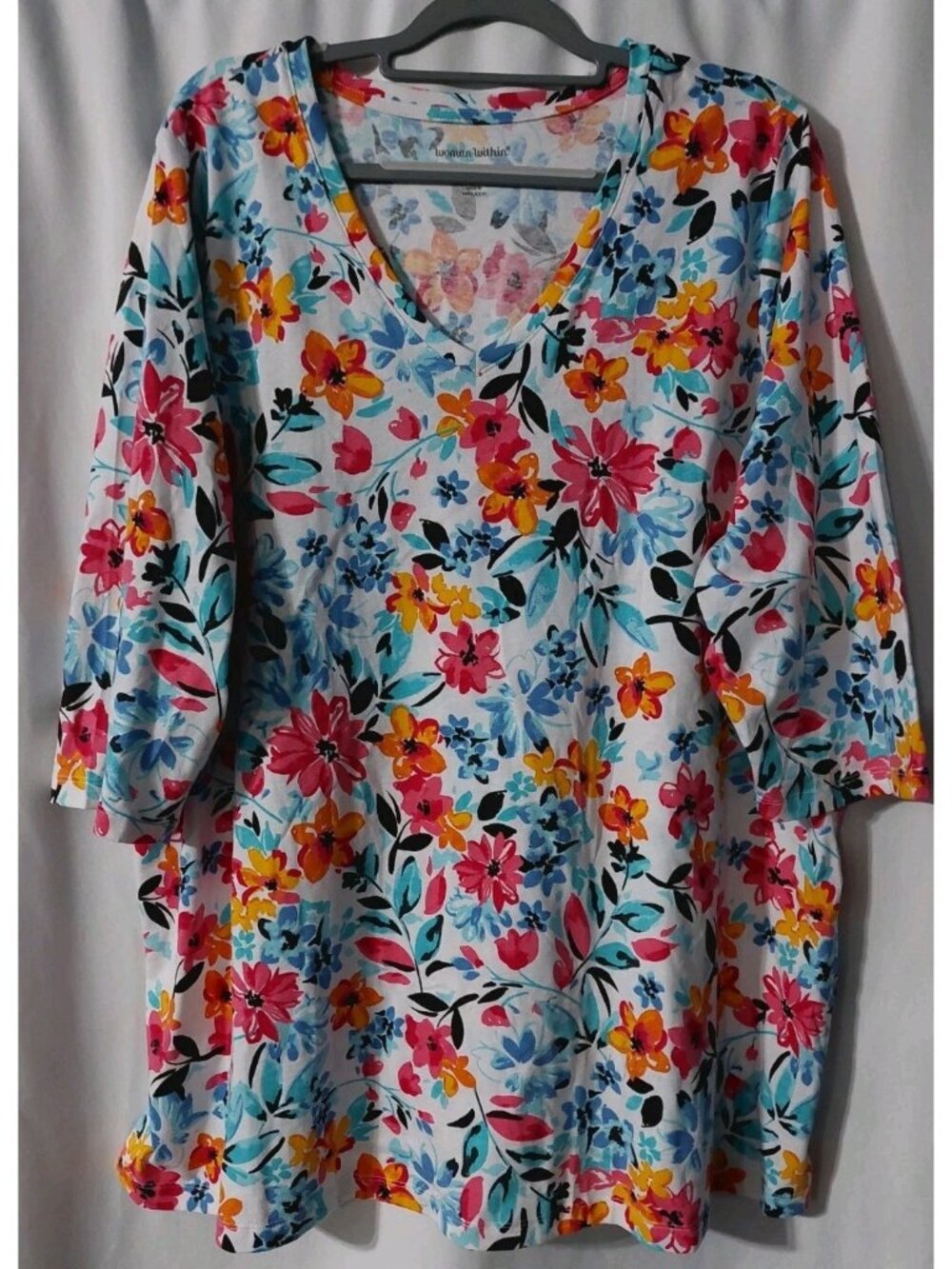 Woman Within Shirt Tunic Size 2X 26/28 White Floral